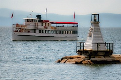 Tour Boat Passes Burlington Breakwater South Lighthouse On Lake